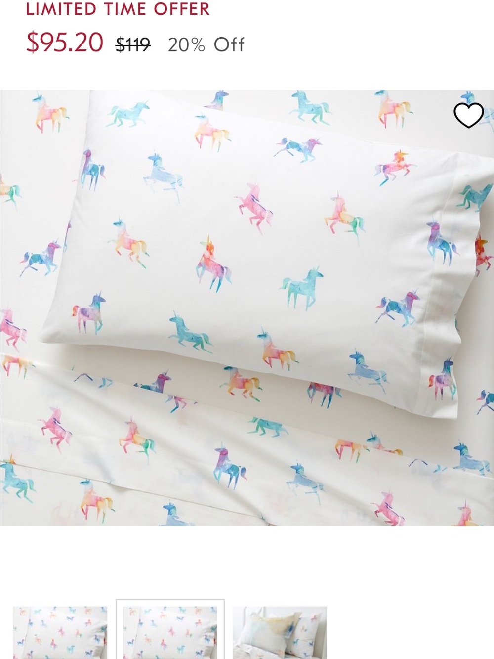 Pottery Barn Kids Watercolor Unicorn sheet set FULL, 100% Cotton